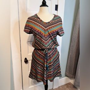 Double D Ranch, Short Sleeved Mini Dress, Multi color, Small